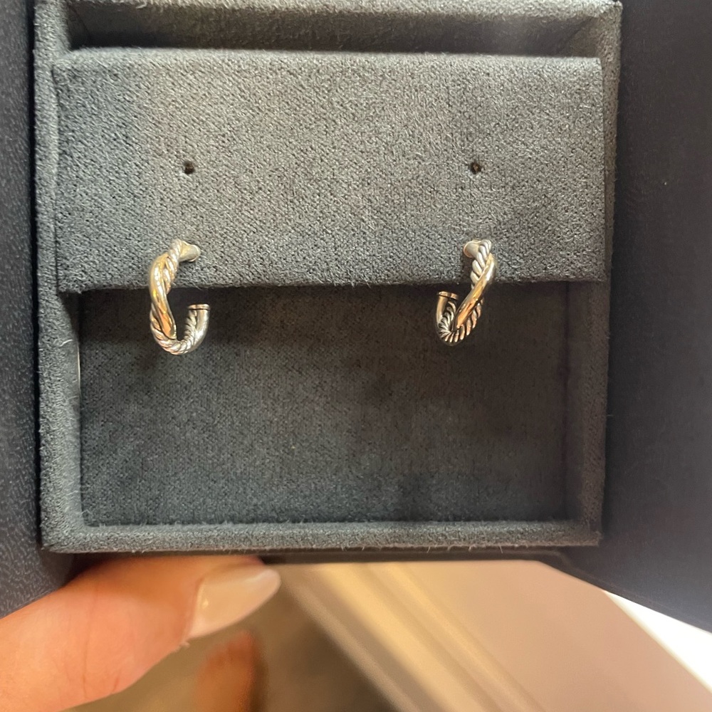 Petite infinity Huggie hoop earring sterling silver with 14k yellow gold.